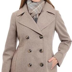 London Fog Gray Women’s Wool Blend Peacoat Large With Scarf NEW
